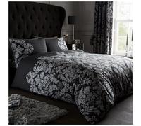 GC GAVENO CAVAILIA Parure de lit damassée pour lit Double - Housse de Couette avec taies d'oreiller - Noir (200 x 200cm)