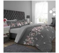 GC GAVENO CAVAILIA Parure de lit réversible en Polycoton avec Housse de Couette Facile d'entretien - Motif à Plumes, Gris - 2 Places (200 x 200cm)