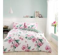 GC GAVENO CAVAILIA Parure de lit Simple en Polycoton réversible - Lavable en Machine (1 Housse de Couette + 1 taie d'oreiller) - Motif Floral - Rose/Vert