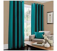 GC GAVENO CAVAILIA Rideaux à œillets en Soie synthétique Unie, Polyester, Bleu Sarcelle, 229 x 229 cm