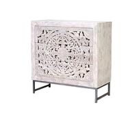 GC GINER & COLOMER Commode de Chambre - Meuble pour Vêtements en Bois de Manguier - Chiffonnier avec 3 Tiroirs - Base en Fer - Blanc Vieilli - 81 x 80 x 35 cm