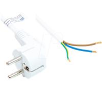 Alcasa Câble Alimentation Secteur Blanc 3m Type E+F (CEE 7/7) H05VV-F3G 3x1mm² 250V 10A Connecteur coudé 90° Certifié VDE, KEMA, DEMKO, SEMKO