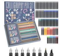 GC QUILL 8 stylos plume calligraphie avec différentes plumes, 66 cartouches d'encre (14 couleurs) - Ecriture, dessin, exercices de calligraphie pour débutants GC-F866