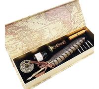 GC QUILL Plumes de Calligraphie Fountain Dip Pen Plume à Encre Set avec 5 Plumes de Rechange Porte Stylo, Sceau et Cire pour Signatures, Dessin, Ecriture, Décoration et Cadeau LL-66