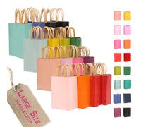 Gcardist Lot de 100 grands sacs cadeaux en papier avec anses - 33×26,2×11,7 cm - Sacs de fête en papier kraft - 16 couleurs unies
