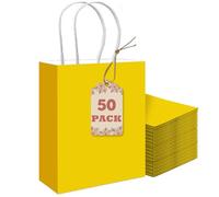 Gcardist Lot de 50 sacs cadeaux en papier jaune vif avec anses - 20,3 x 15,2 x 15 cm - Petits sacs cadeaux de fête pour de nombreuses utilisations