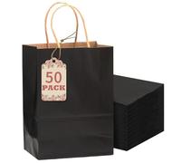 Gcardist Lot de 50 sacs cadeaux en papier noir pour petits œufs avec anses - 20,3 x 15,2 x 15 cm - Petits sacs cadeaux de fête pour de nombreuses utilisations