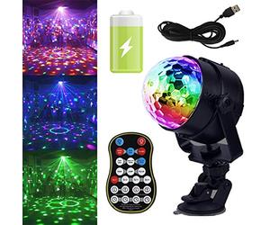 GCBTECH Boule Disco avec Batterie Rechargeable, 15 Couleurs LED Cristal Stroboscope Boule à Facette, Jeu de Lumiere Lampe Rotative de Commande Vocale avec Télécommande pour Soiree/Fête/Noël/Bar/DJ