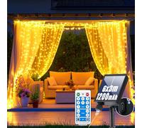 GCMacau Rideau Lumineux Solaire, 6x3M 600 LED Lumineuse Solaire avec Télécommande Minuterie et Mémoire, 8 Modes Rideau Lumineux Intérieur Extérieur pour Jardin Balcon Tonnelle Noël Mariage Fête Déco