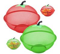 Gcroet Panier à fruits en maille avec couvercle, bol à fruits en métal de 11 pouces avec jolie poignée et fond surélevé, récipient couvert anti-mouches pour la cuisine, 2 pièces.