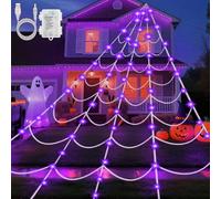 Gcstnn Guirlande lumineuse décorative d'Halloween - 6 x 5 m - 150 LED violettes - Grande toile d'araignée - USB/batterie avec minuteur - 8 modes - Étanche - Pour terrasse, jardin, maison hantée