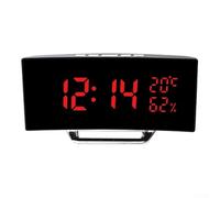 Gdfnmogo Réveil miroir LED à écran incurvé avec affichage numérique et humidité, trois niveaux de luminosité, horloge moderne pour chambre à coucher (rouge)