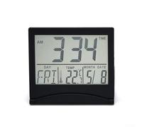 Gdfnmogo Réveil numérique LCD avec calendrier et affichage de la température, horloge de bureau pliable pour la maison, le bureau, noir