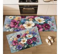 GDJSMIN Lot De 2 Tapis De Cuisine Antidérapants, Absorbe l'eau Et l'huile, Résistant À La Poussière, Tapis De Sol pour L'Intérieur (Peinture Abstraite Fleurs, 45×75Cm+45×150Cm)