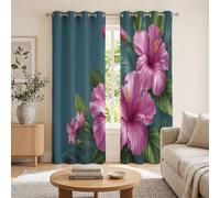 GDJSMIN Rideau Occultant Jungle Tropicale, Fleurs d'hibiscus Feuilles De Palmier Rideaux Thermiques À Oeillets, Rideaux Imprimé pour Salon Chambre Fenetre Moderne Décoration, 140L × 225H Cm, Lot De 2