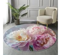 GDJSMIN Tapis de Salon Fleurs Et Plantes À L'Aquarelle Bouquet De Pivoines lavé, antidérapant et Doux, Rond Tapis pour Salon,Entree Interieur, Chambre, Couloir,Rose, Ø 120 cm