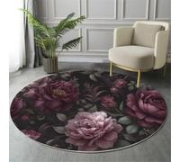 GDJSMIN Tapis de Salon Rond Ø 120 cm Tapis de Chambre Fleurs Rétro Poil Court Doux Decoratif Pivoine Rose Antidérapant Lavable pour Salon, Chambre, Salle a Manger