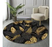 GDJSMIN Tapis de Salon Rond Ø 160 cm Tapis de Chambre Feuilles Tropicales Poil Court Doux Decoratif Palmier Monstera Deliciosa Antidérapant Lavable pour Salon, Chambre, Salle a Manger