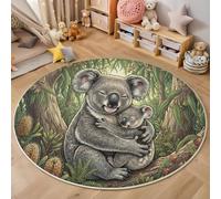 GDJSMIN Tapis De Salon Rond 120Cm Tapis De Chambre Scènes d'animaux La Jungle Poil Court Doux Decoratif Koala Mère Son Bébé Forêt D'Eucalyptus Antidérapant Lavable pour Salon, Chambre, Salle A Manger