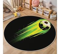 GDJSMIN Tapis De Salon Rond À Poils Courts 60Cm Tapis De Sol Décoratif Doux Et Confortable Illustration Football avec des Flammes Antidérapant pour Salon Chambre, Vert Jaune