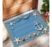 GDJSMIN Tapis Étoile De Mer Blanche Éléments d'ancrage D'Entrée Intérieur,Tapis De Porte Thème Océan Absorbe Paillasson Lavable en Machine Facile À Nettoyer pour Chambre,Cuisine - 80 X 120 cm, Bleu
