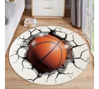 GDJSMIN Tapis Le Basket-Ball Traverse Le Mur pour Chambre À Coucher, Thème Sportiftapis Rond Antidérapant Poils Ras Et Doux pour Chambre À Coucher Salon Maison (180Cm, Blanc)