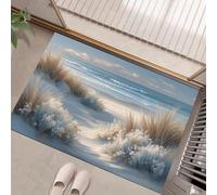 GDJSMIN Tapis Peinture De Paysage De Plage Entrée Intérieur - Tapis De Porte Dunes De Sable Motif D'Algues Antidérapant Anti-Poussière - Paillasson De Propreté Extérieur (Bleu Clair 90 X 150 Cm)