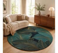 GDJSMIN Tapis Plantes Tropicales Luxe100Cm Rond À Feuilles en Banfeuille d'or Bleu-Vert - Antidérapant Et Lavable en Machine - Poils Courts - pour Salon, Chambre Ou Bureau