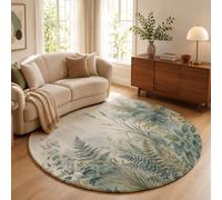 GDJSMIN Tapis Rond Feuilles Fougère, Plantes Vertes Sauvages À L'Aquarelletapis Rond De Foyer D'Entrée Lavable Antidérapant pour Salon Chambre Cuisine Balcon Bureau (80Cm, Vert Sauge)
