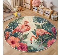 GDJSMIN Tapis Rond Flamants Roses Monstera Deliciosa, Plantes Fleurs Tropicales Tapis Rond De Foyer D'Entrée Lavable Antidérapant pour Salon Chambre Cuisine Balcon Bureau (60Cm, Rose Vert)