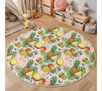 GDJSMIN Tapis Rond Jaune-Vert 180Cm, Tapis De Sol Circulaire Ananas Kiwi Antidérapant Doux,Fruits Tropicaux Décoration pour Salon Chambre Cuisine Et Salle À Manger Zone D’Étude