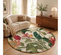 GDJSMIN Tapis Rond Lavable en Machine, Fleurs Et Plantes Exotiquesinterieur Anti Slip Chambre À Coucher Salon Tapis D'Entrée Absorbant Antidérapant (Feuilles Bananier Fleurs Sauvages,200Cm)