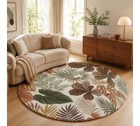 GDJSMIN Tapis Rond Plantes Tropicales Ruralesdoux Et Antidérapant - Lavable en Machine - Feuilles Palmier Éléments Monstera - pour Salon, Chambre À Coucher, Salle De Bain - Clay Palm - 100Cm