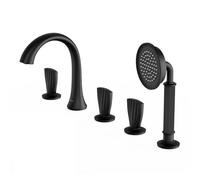 GDMDPTE Ensemble mitigeur de Douche et Baignoire en Laiton Noir - Vanne inverseuse 5 Trous avec pommeau de Douche et Flexible - Accessoire de Salle de Bain Moderne pour robinetterie de lux
