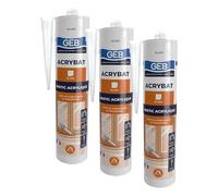 GEB ACRYBAT mastic acrylique à base d'eau pour l'étanchéité entre maçonnerie et menuiserie. Adhère sur le béton, ciment, bois, métal… Peut se peindre. Sans odeur, séchage rapide - 310ml - Blanc