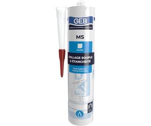 GEB Mastic colle MS d'étanchéité à base de polymère, sans solvant, tous supports même humides, cartouche 280 ml - Blanc