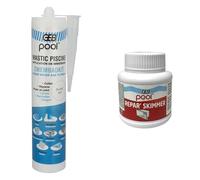 GEB Mastic étanche spécial Piscine Blanc 290 ML pour Coller, jointoyer et réparer & Réparation Skimmer de Piscine, buse de refoulement, bonde de Fond et Toutes pièces en ABS - Pot 125 ML - Répare