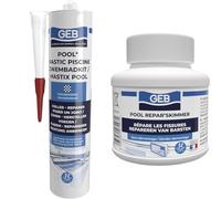 GEB Mastic étanche spécial piscine Transparent 290 ml pour coller, jointoyer et réparer & Réparation skimmer de piscine, buse de refoulement, bonde de fond et toutes pièces en ABS