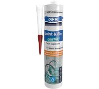 GEB Mastic JOINT & FIX cristal 280ml pour réaliser des joints étanches, fixer sans percer, réaliser des collages sur tous matériaux - 100% invisible