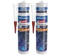 GEB Mastic Silicone 60 Chrono Multi-Supports. Sèchage Rapide, Remise en Eau après 1 Heure - Translucide 280 ML (Lot de 2)