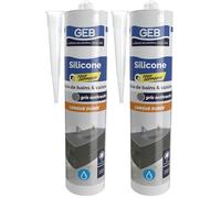 GEB Mastic silicone tous supports couleur gris anthracite pour l'étanchéité sanitaire. Anti-moisissures, sans odeur et longue durée - 280 ml (Lot de 2)