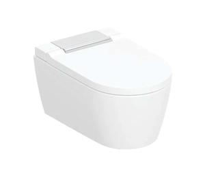 Geberit AquaClean - Bidet électronique Mera Sela avec céramique, suspendu, TurboFlush, SoftClosing, KeraTect, blanc/chrome brillant 146.220.21.1