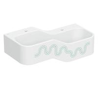 Geberit Bambini jeu et lavabo, L:90cm, 2 places de lavage, bassin plus profond à droite, sans trop-plein, 502.974.79.1, Couleur: blanc alpin / décor : vert forêt - vert clair / trou de hanneton à gauc
