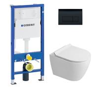 Geberit - Duofix pack WC bâti-support UP100 + WC suspendu sans bride Ceramia avec abattant SoftClose + plaque noir (GEBCEPXWT09-FR)