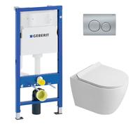 Geberit - Duofix pack WC bâti-support UP100 + WC suspendu sans bride Ceramia avec abattant SoftClose + plaque chrome mat (GEBCEPXWT06-FR)