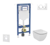 Geberit Duofix - Set bâti-support, cuvette et abattant Ideal Standard Tesi, plaque de déclenchement Sigma20, blanc/chrome brillant SANI11CD3126