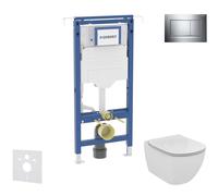 Geberit Duofix - Set bâti-support, cuvette et abattant Ideal Standard Tesi, plaque de déclenchement Sigma20, Aquablade, SoftClose, chrome brillant/chrome mat SANI11CD1111