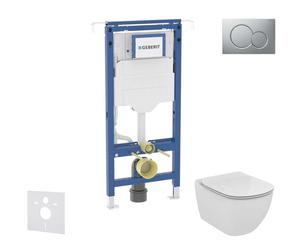 Geberit Duofix - Set bâti-support, cuvette et abattant Ideal Standard Tesi, plaque de déclenchement Sigma01, Aquablade, SoftClose, chrome mat SANI11CD2111