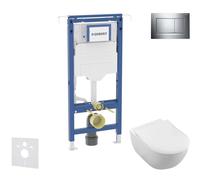 Geberit Duofix - Set bâti-support, cuvette Tesi et abattant Villeroy Boch, plaque de déclenchement Sigma20, DirectFlush, SoftClose, CeramicPlus, chrome brillant/chrome mat SANI11CK1102