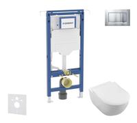 Geberit Duofix - Set bâti-support, cuvette Tesi et abattant Villeroy Boch, plaque de déclenchement Sigma20, DirectFlush, SoftClose, CeramicPlus, chrome mat/chrome SANI11CK2101
